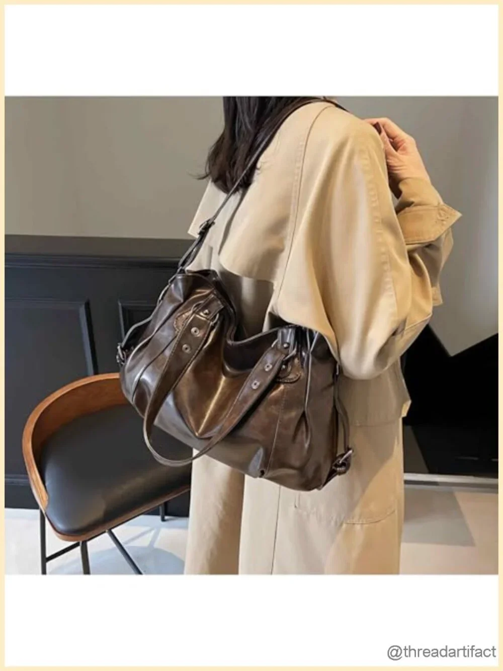 Vintage Faux Leather Hobo Shoulder Bag Large Capacity Crossbody Purse